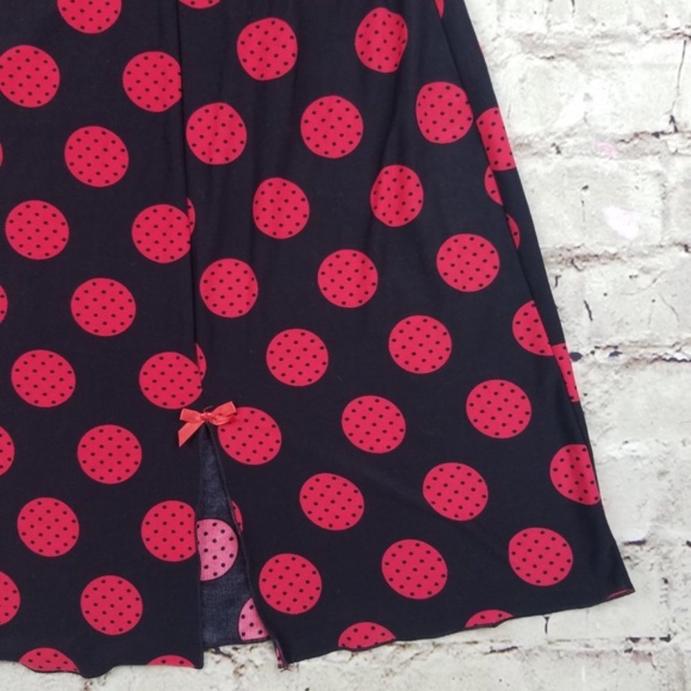 Studio Donatella Chemise Robe Set Red Black Nightgown Sexy Pajamas Polka Dot L - Picture 6 of 8